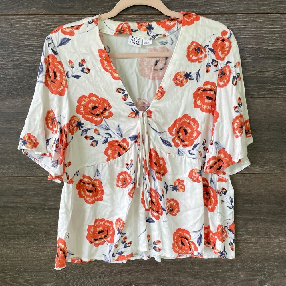 SOMEDAYS LOVIN | Orange Floral Tie Babydoll Top